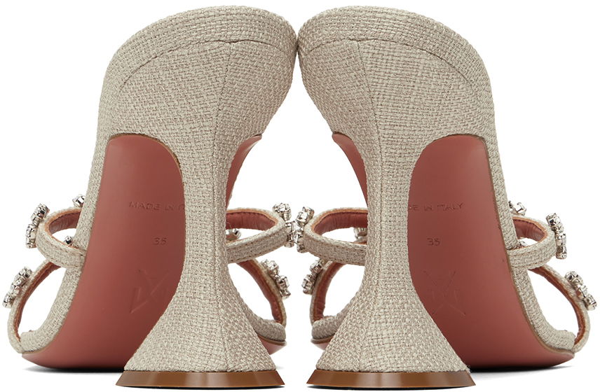 Asusteet Amina Muaddi Amina Muaddi Lily 95 Heeled Sandals Beige | LILY SLIPPER 95 CL CANVAS, 1