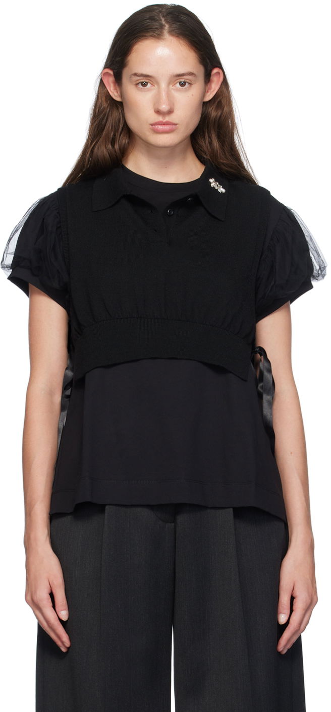 Tankkitoppi Simone Rocha Simone Rocha Embellished Knit Vest Musta | VMK6WB 0646