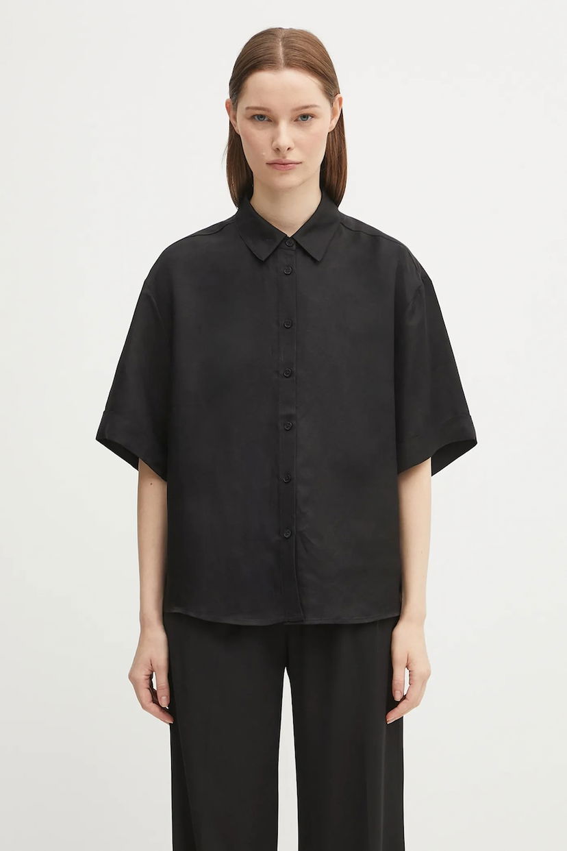 Paita Anine Bing Anine Bing Coco Relaxed Linen-Blend Shirt Musta | A.07.11130