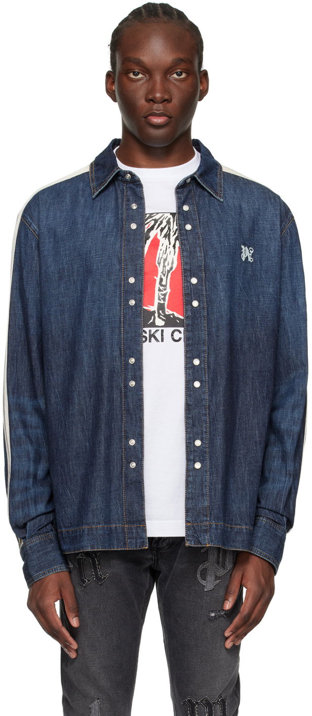 Takki Palm Angels Monogram Track Denim Jacket Tummansininen | PMYE049R24DEN0014503