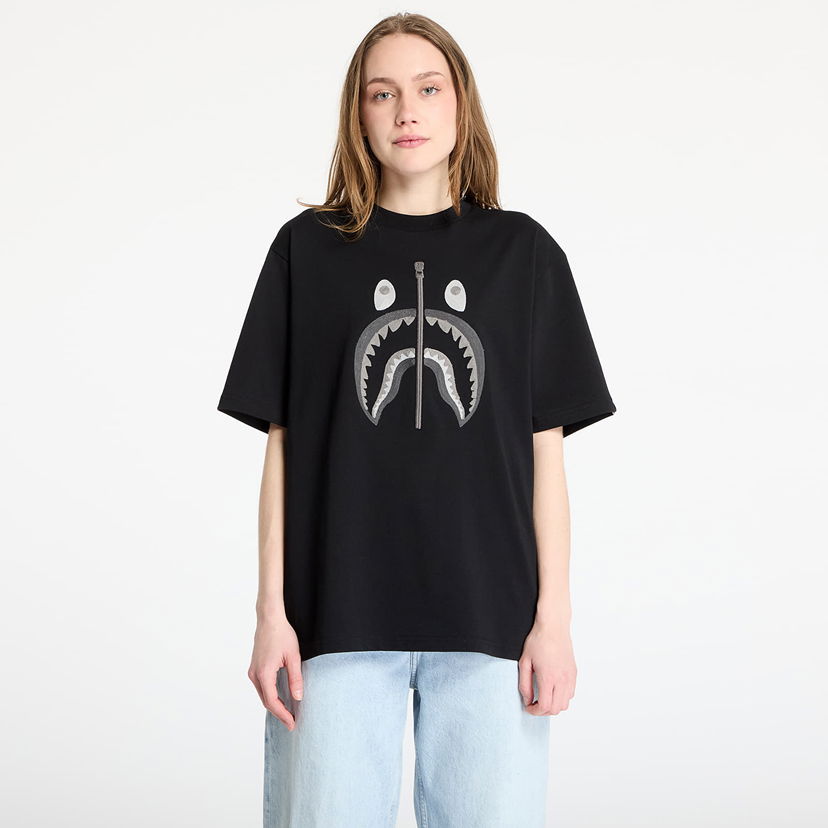 T-paita BAPE A BATHING APE Chain Stitch Shark Relaxed Fit Tee Musta | 001CSL301343MBLK