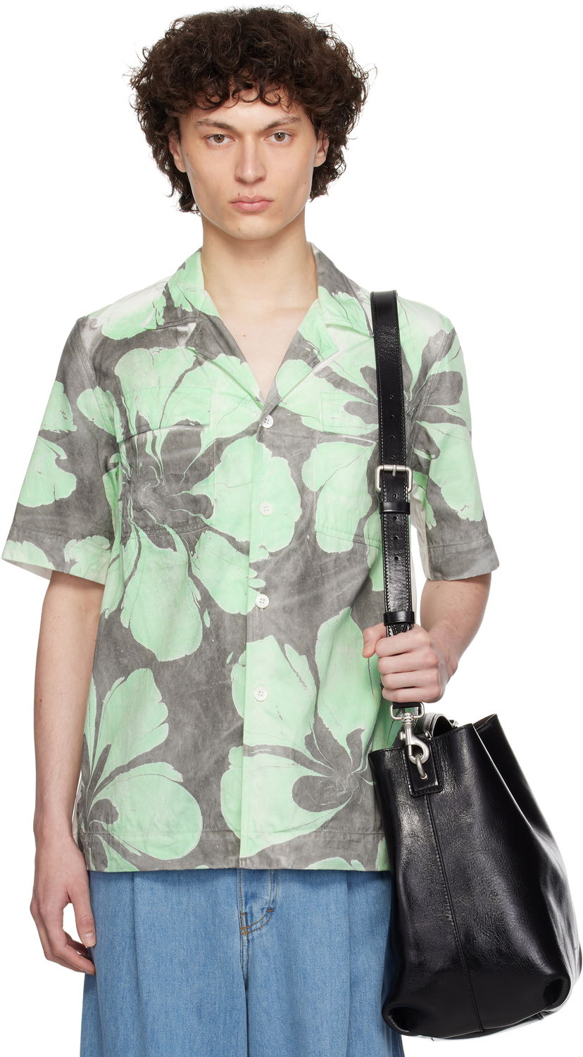 Paita Dries Van Noten Dries Van Noten Hand-Dyed Floral Print Shirt Vihreä | 251-020758-1473