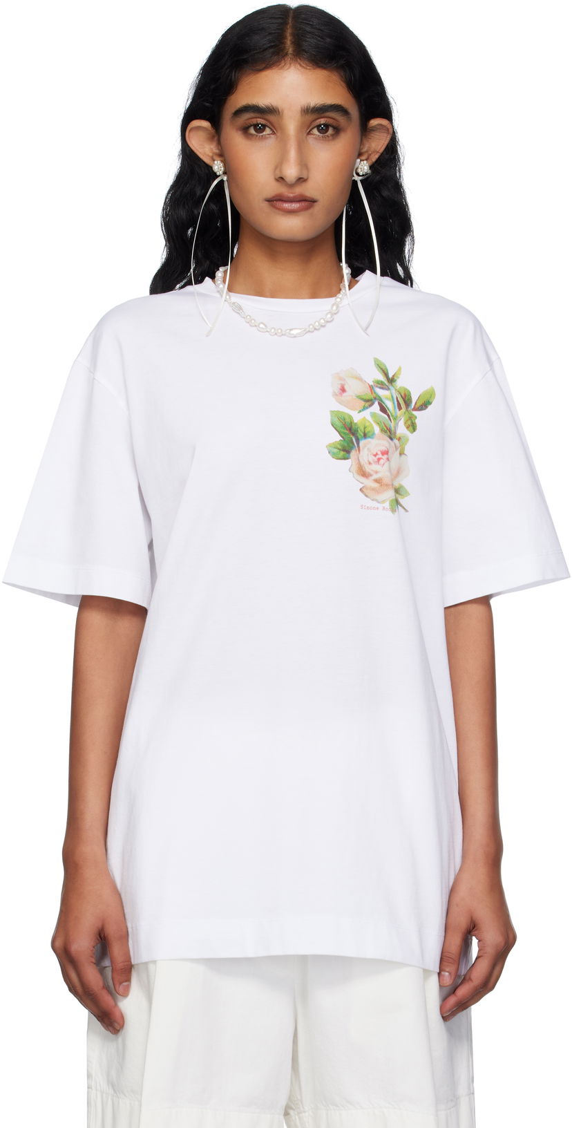 T-paita Simone Rocha Simone Rocha Rose Bouquet Graphic T-Shirt Valkoinen | 5195P53-W 0569