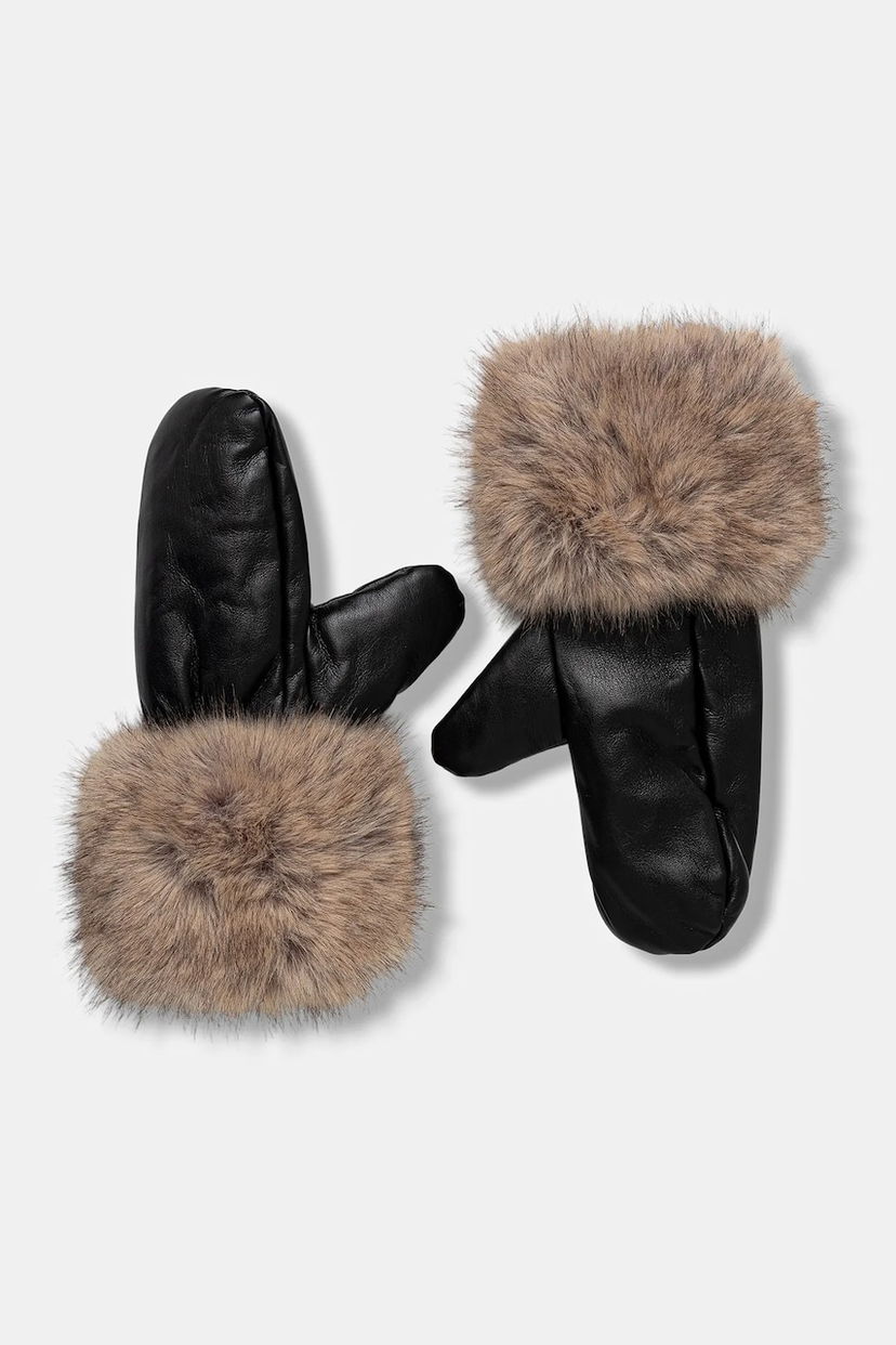 Käsineet STAND STUDIO Jane Leather Mittens with Faux Fur Cuffs Musta | 66564.9398