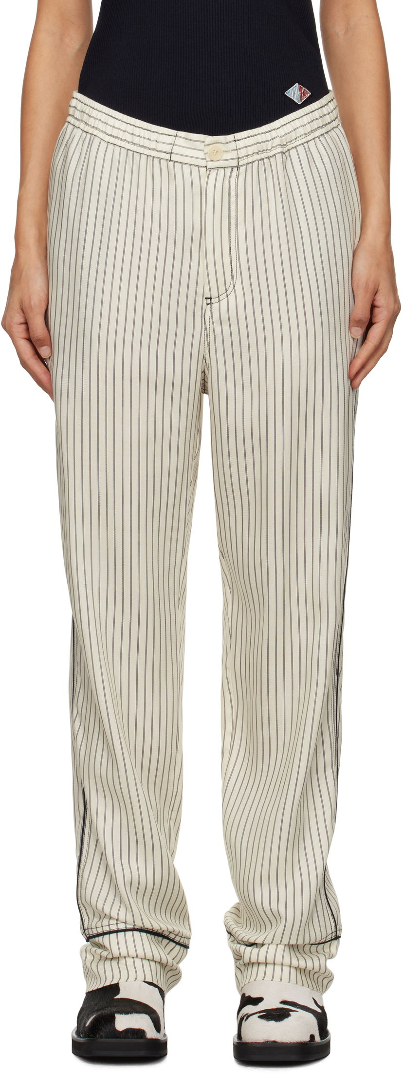 Housut Soulland Pinstriped Straight-Leg Trousers Valkoinen | 42049-1259