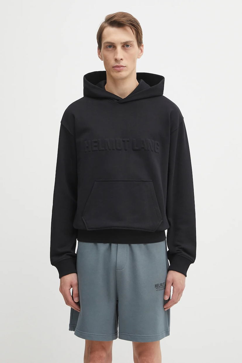 Huppari Helmut Lang Helmut Lang Cotton Hooded Embossed Logo Hoodie Musta | P04HM504