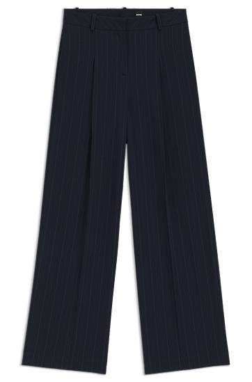 Housut BOSS Pinstripe Wide-Leg Extra Long Trousers Tummansininen | 50548479, 0