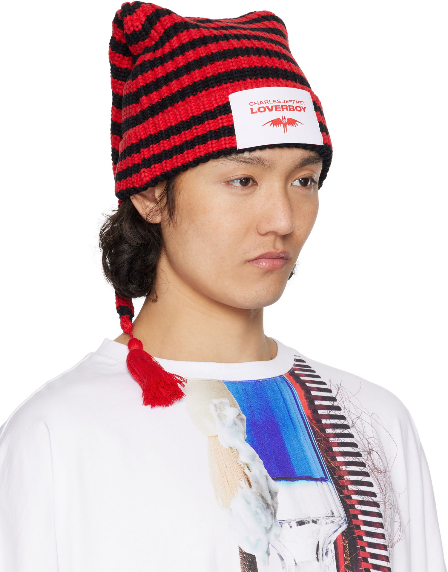 Pipo Charles Jeffrey Loverboy Charles Jeffrey LOVERBOY Sloppy Giuseppe Knit Beanie with Tassel Punainen | 54131003, 1