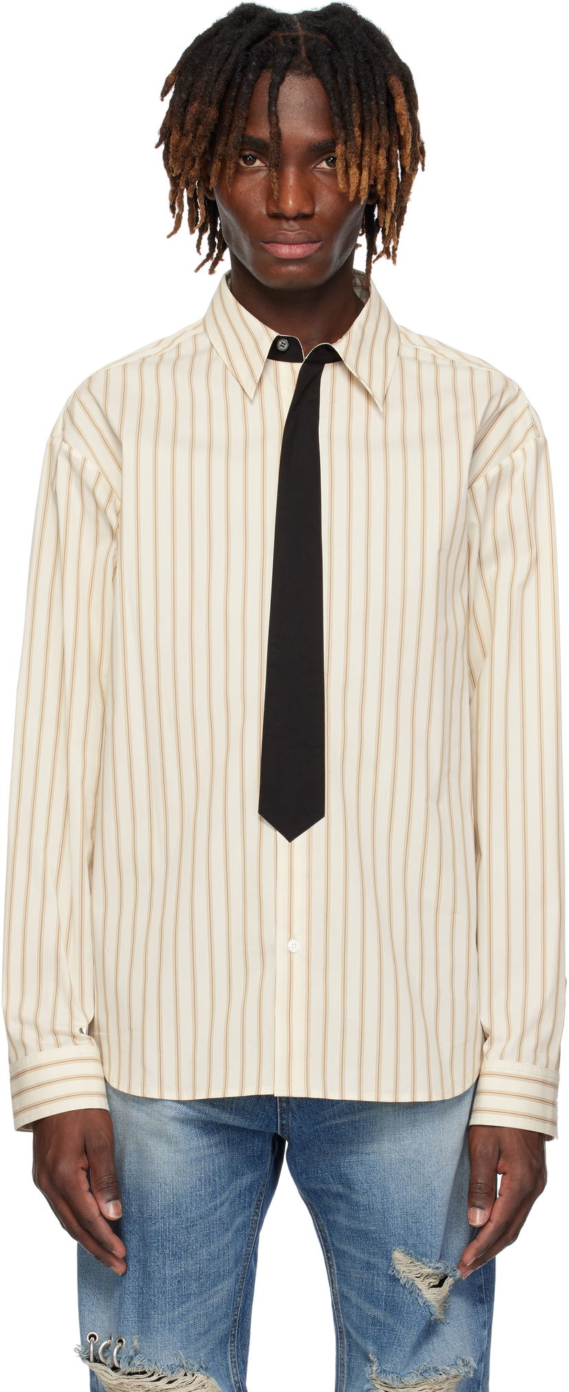 Paita We11done We11done Necktie Striped Shirt Beige | WD-SH0-25-161-M-BG