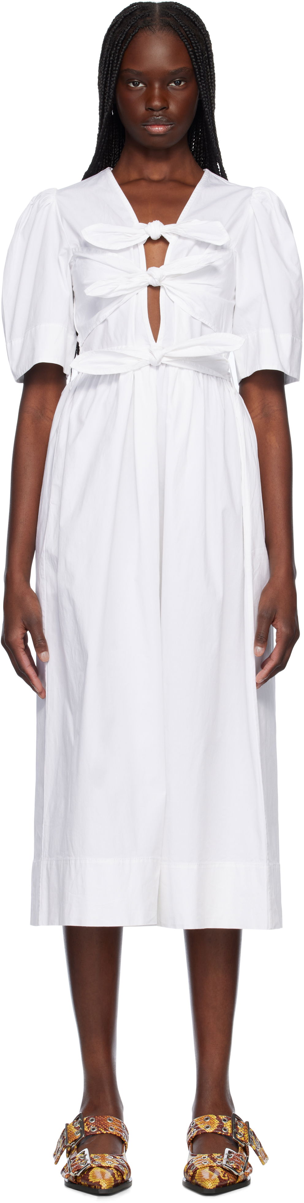 Mekko GANNI GANNI Stretch Cotton Tie Strap Midi Dress Valkoinen | W0306, 0