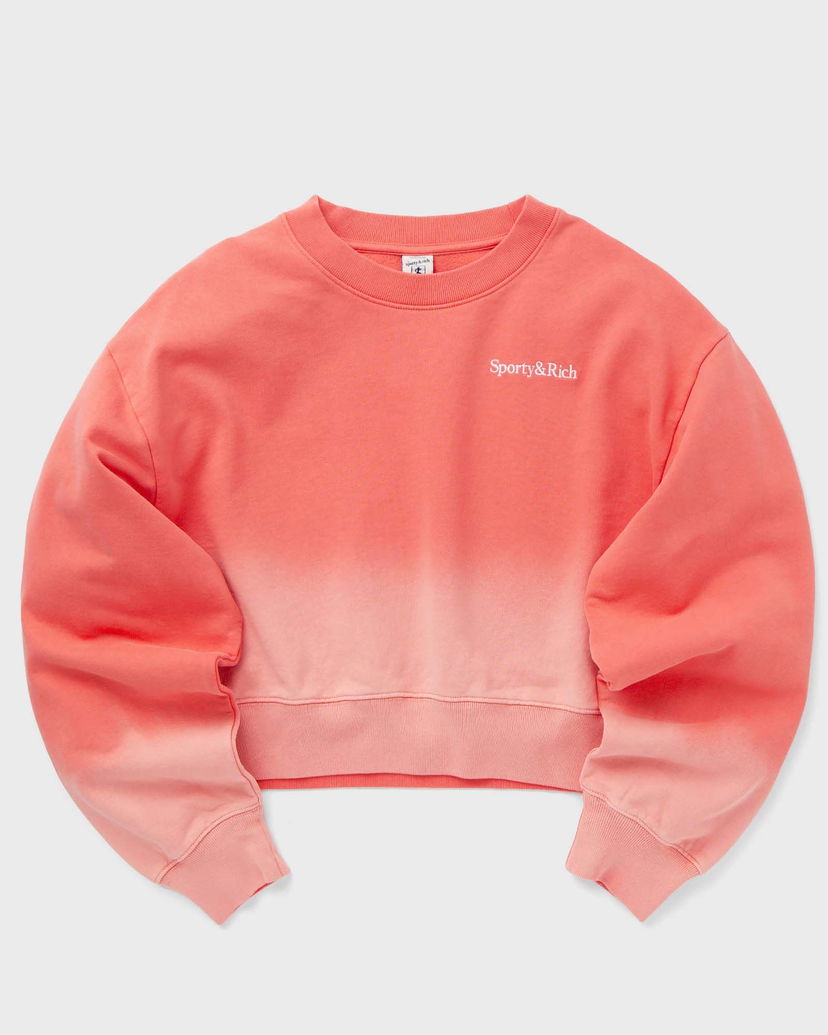 Huppari Sporty & Rich Serif Logo Embroidered Cropped Dip Dye Crewneck Sweatshirt Vaaleanpunainen | WS065S413SP