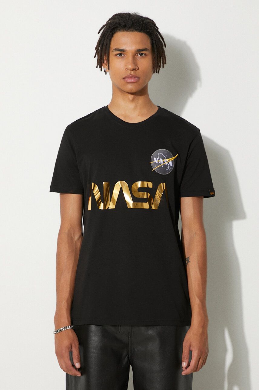 T-paita Alpha Industries NASA Reflective T-Shirt With Print Musta | 178501.365, 0