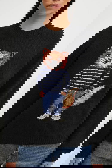 Villapaita MAISON KITSUNÉ Dressed Fox Intarsia Wool Sweater Musta | PW00812KH0002, 3