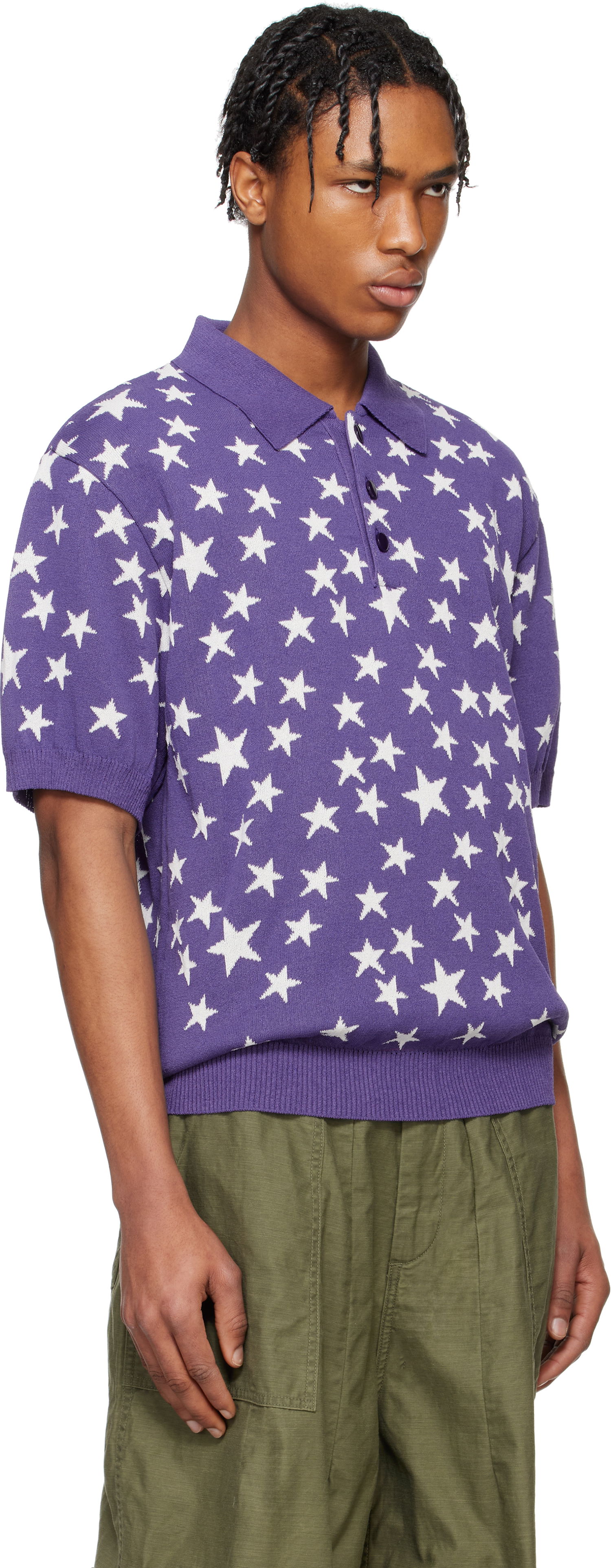 Poolopaita Needles NEEDLES Short Sleeve Star Knit Polo Violetti | QV375, 1