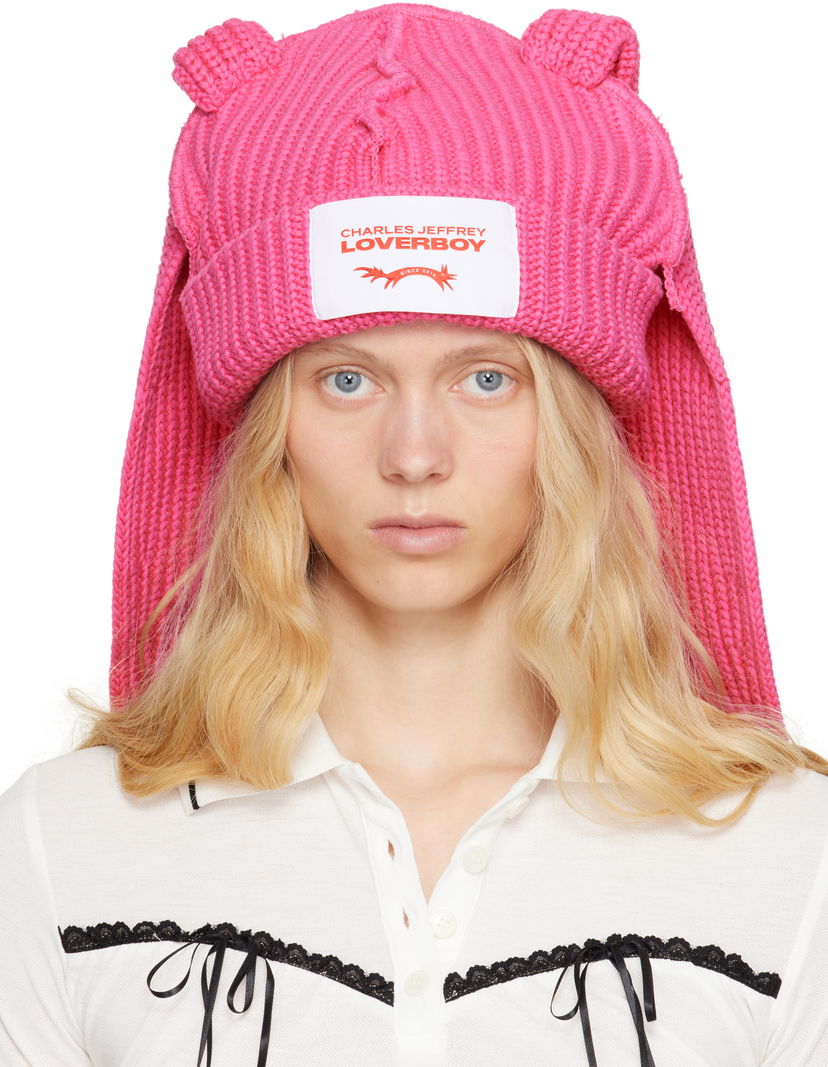 Pipo Charles Jeffrey Loverboy Charles Jeffrey LOVERBOY Chunky Knit Rabbit Beanie Vaaleanpunainen | 54130404