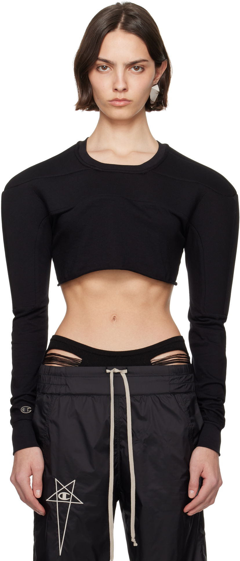 T-paita Rick Owens Rick Owens Champion Edition Girdered Cropped Harness T-Shirt Musta | CW01E1708 CHJG