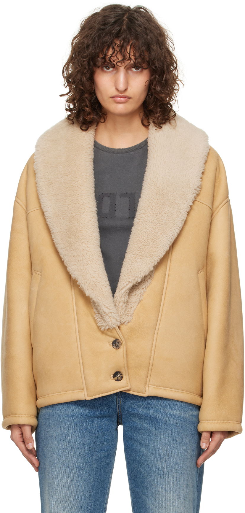 Takki Golden Goose Shawl Collar Shearling Jacket Ruskea | GWP01883.P001673.55143