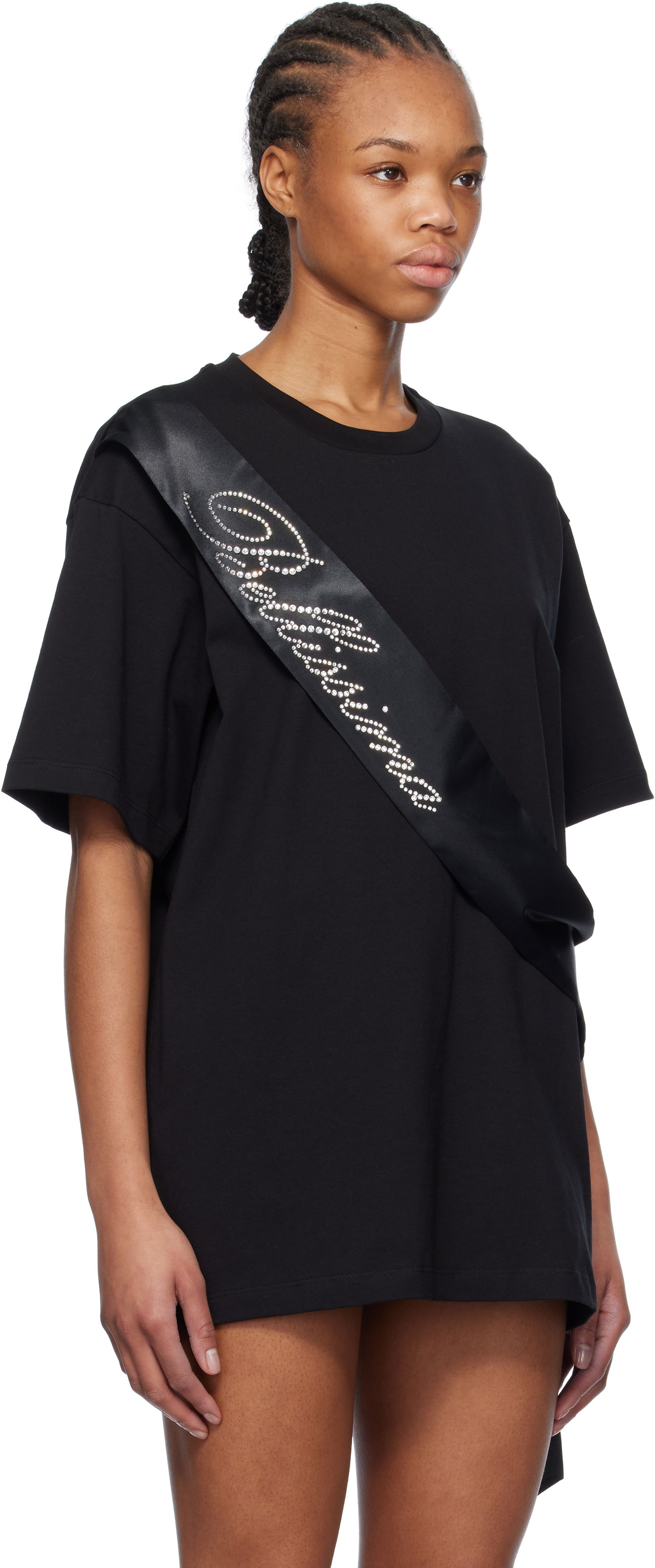 T-paita Blumarine Blumarine Satin Band Rhinestone T-Shirt Musta | P522T092A, 1