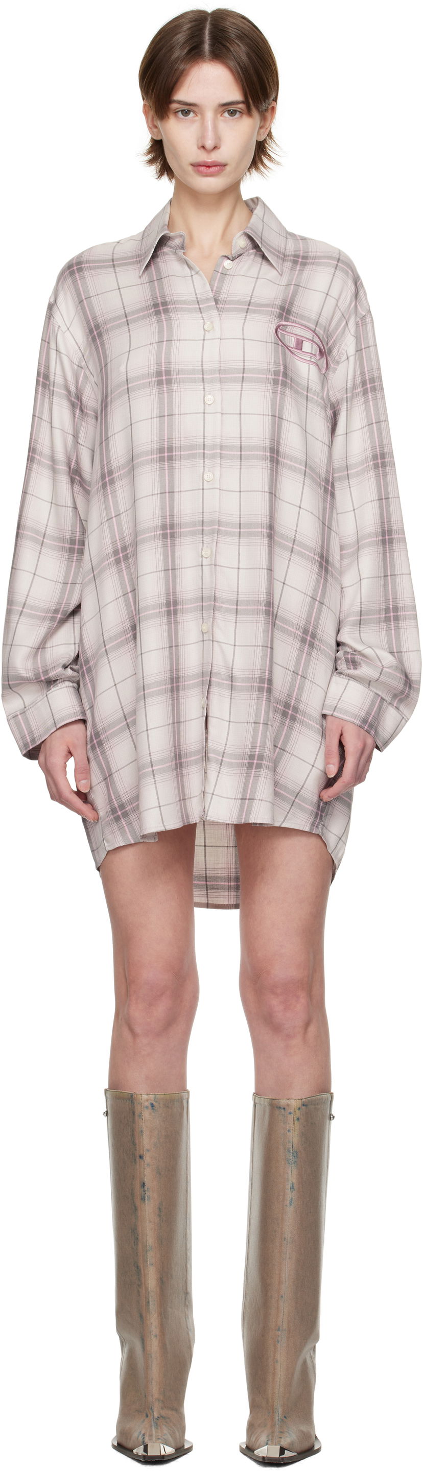 Paita Diesel Diesel D-Dalis-Q1 Plaid Minidress Beige | A16836 0HQAN