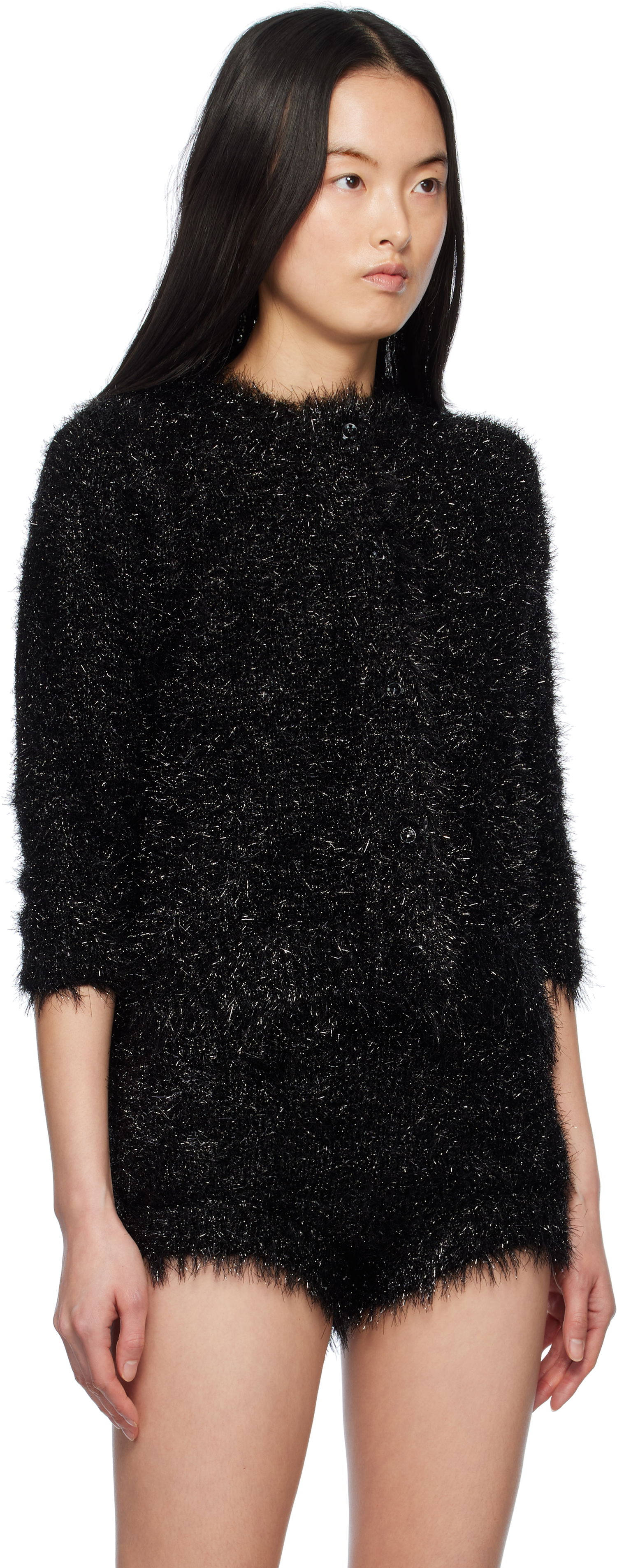 Haalari Simone Rocha Simone Rocha Tinsel Knit Cardigan Musta | PRMK2 0664, 1