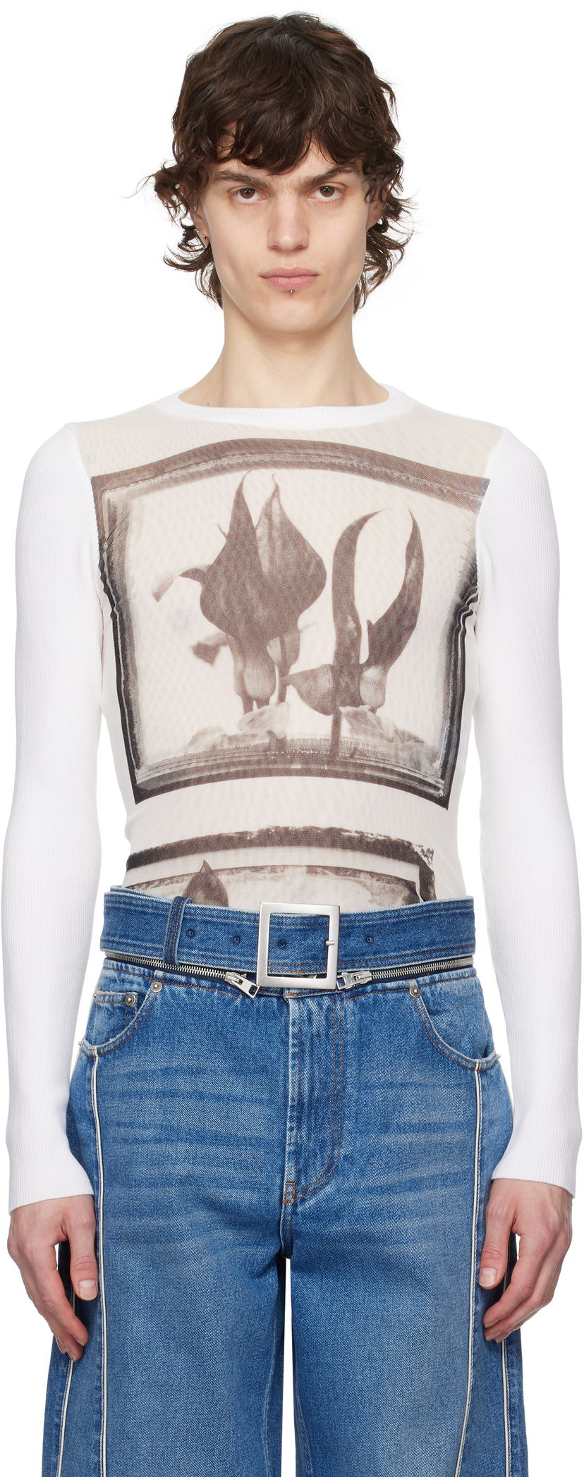 T-paita Jean Paul Gaultier Jean Paul Gaultier Flowers Cadres T-Shirt Valkoinen | 25/33-F-TO259-T579-010200