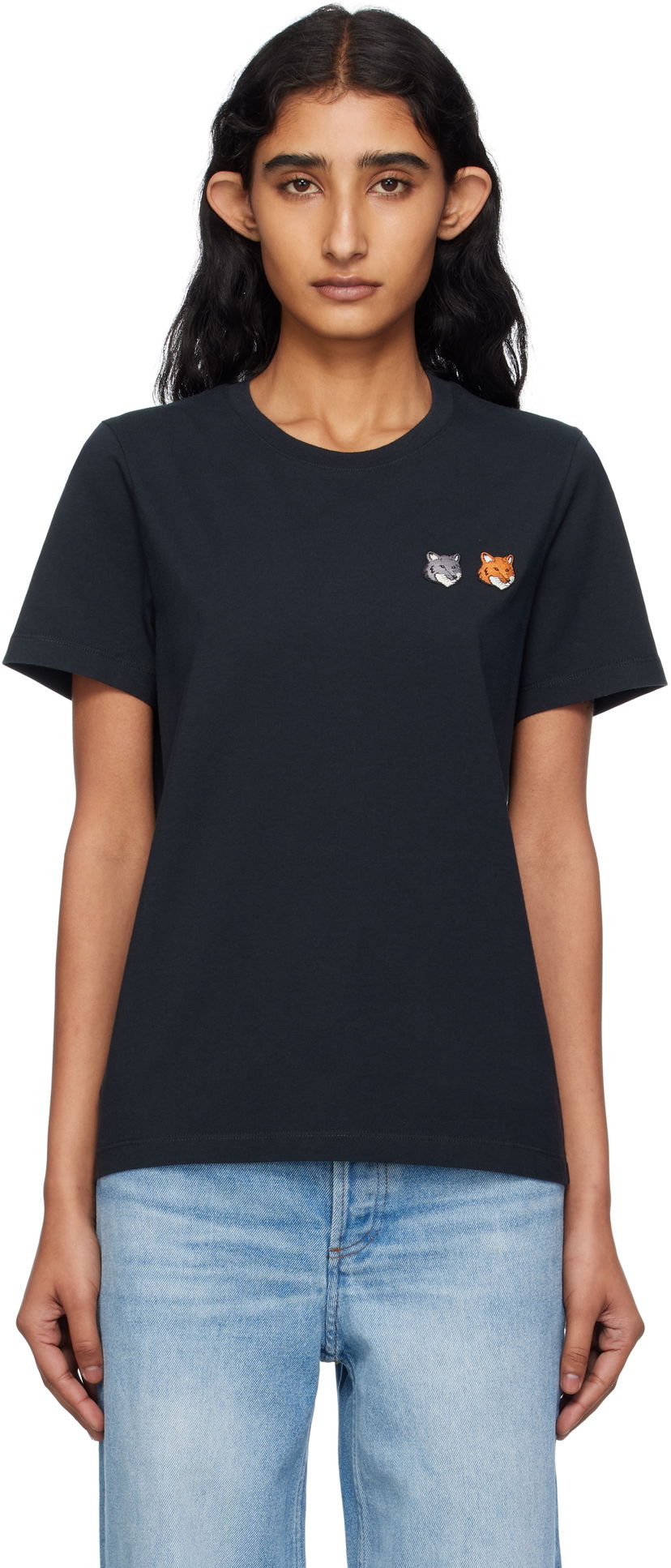 T-paita MAISON KITSUNÉ Maison Kitsuné Double Fox Head T-Shirt Musta | OW011CFKJ0008