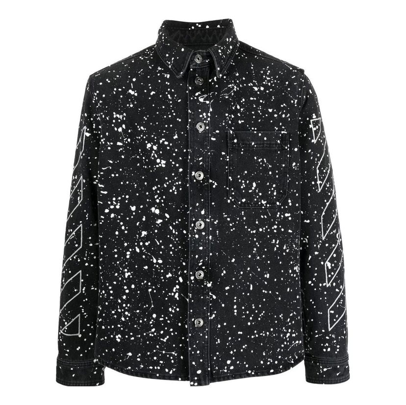 Paita Off-White Black Splatter Print Shirt Musta | OMYD027F22DEN0011001