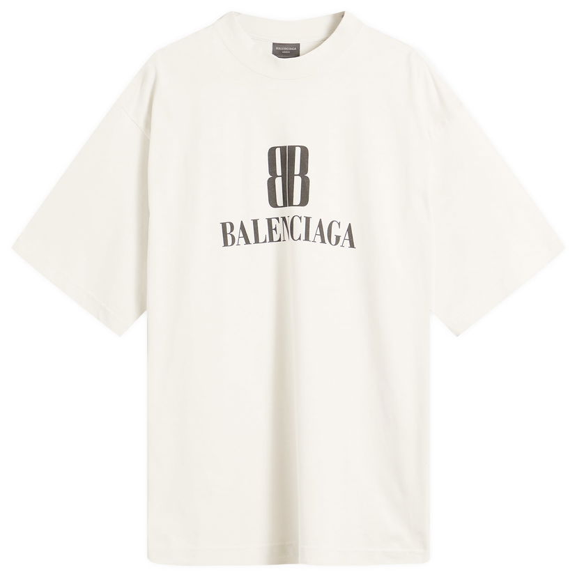 T-paita Balenciaga Men's Nano BB Logo Medium Fit T-Shirt, Size Large Valkoinen | 764235-TSVO2-9012