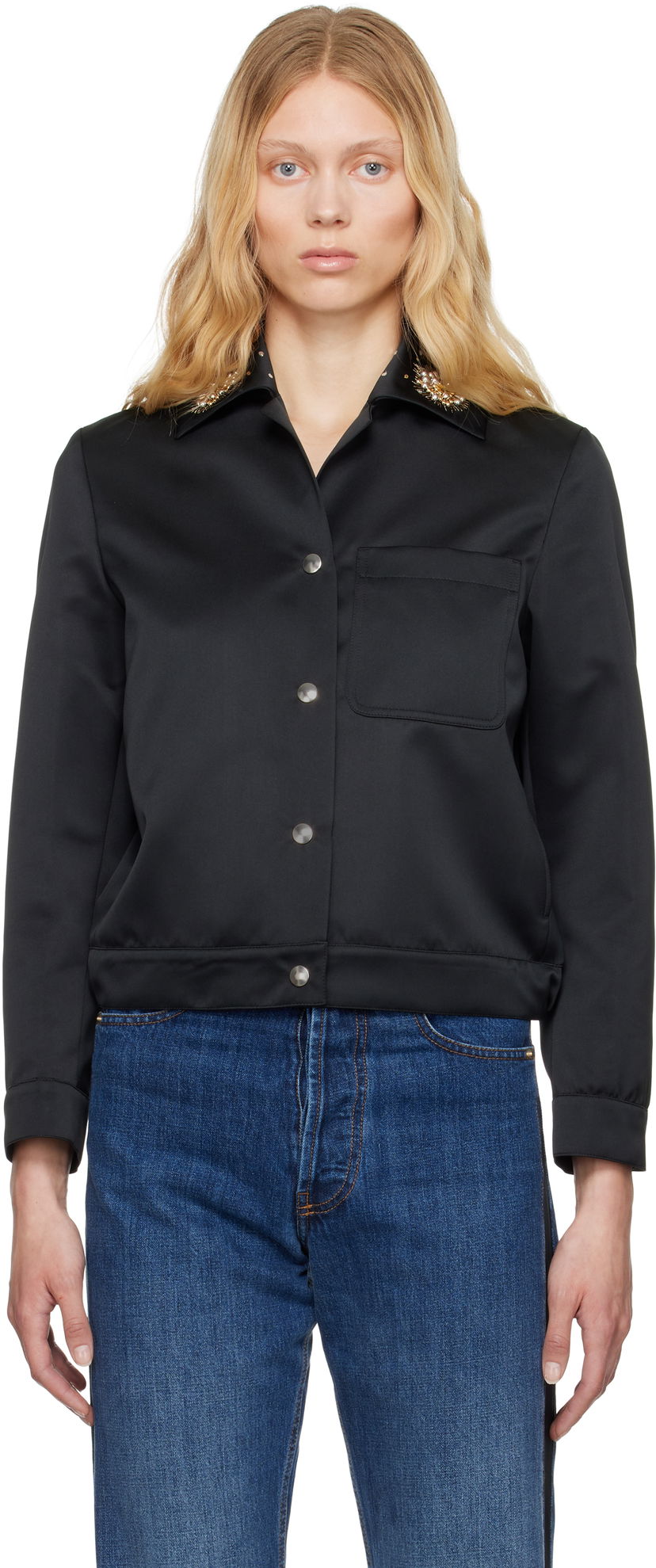 Paita Wales Bonner Wales Bonner 'The Flora' Cropped Satin Jacket Musta | WS25JA18-PL03-999