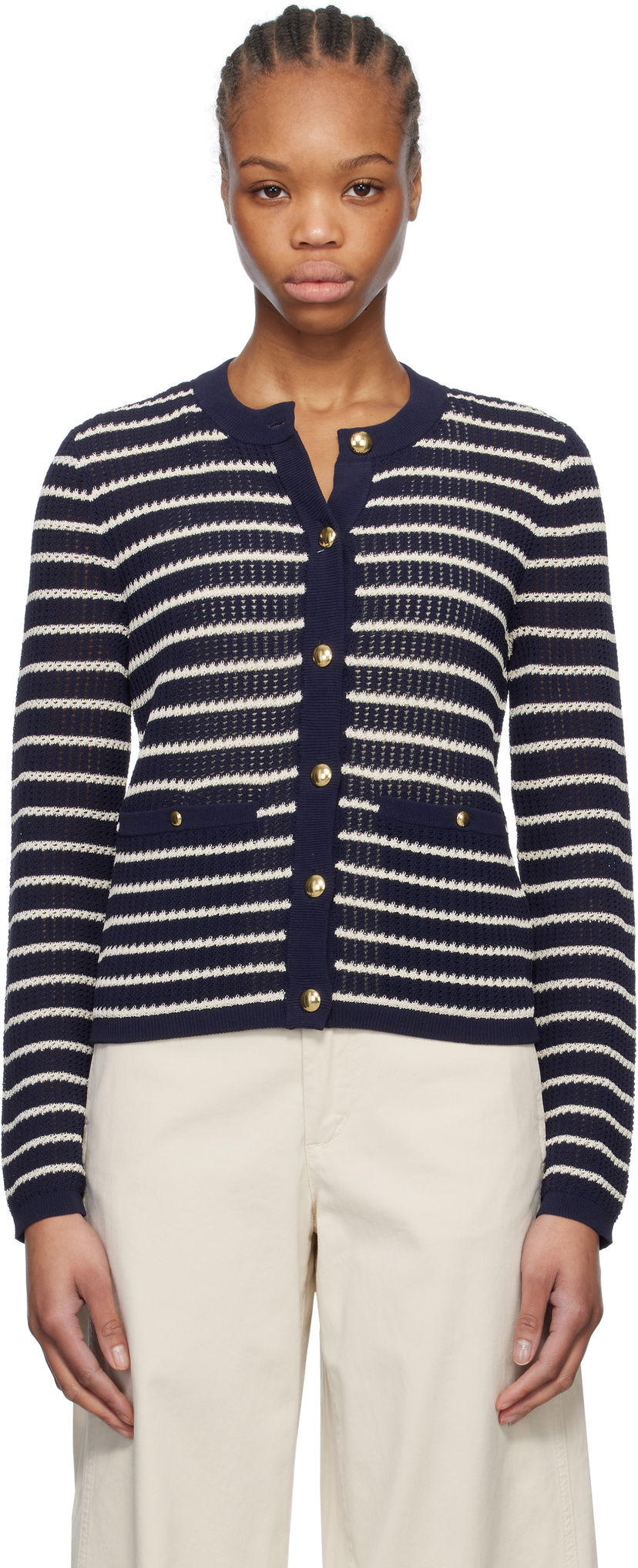 Villapaita rag & bone rag & bone Viola Stripe Cardigan Tummansininen | WAS24S042TG42