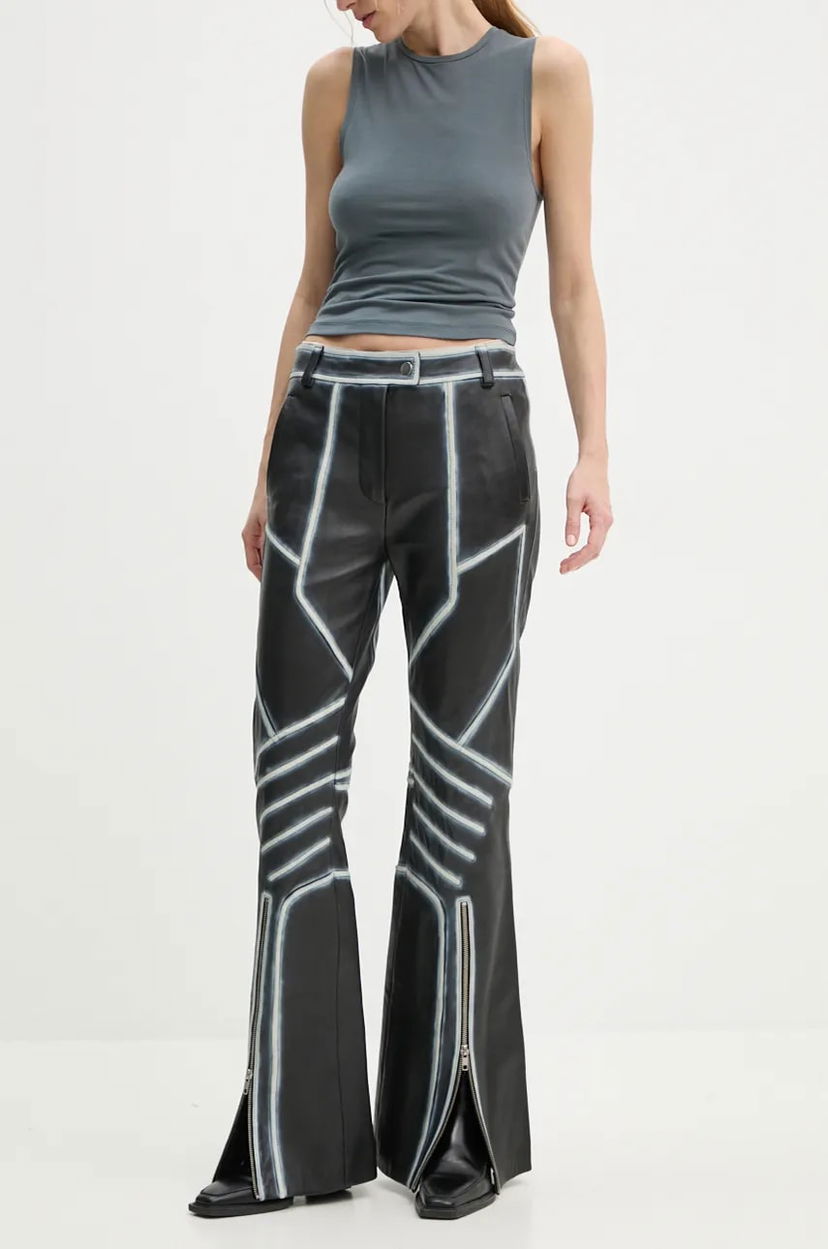 Housut STAND STUDIO Stand Studio Moto Detailed High-Waisted Bell-Bottom Leather Pants Musta | 62287.7030
