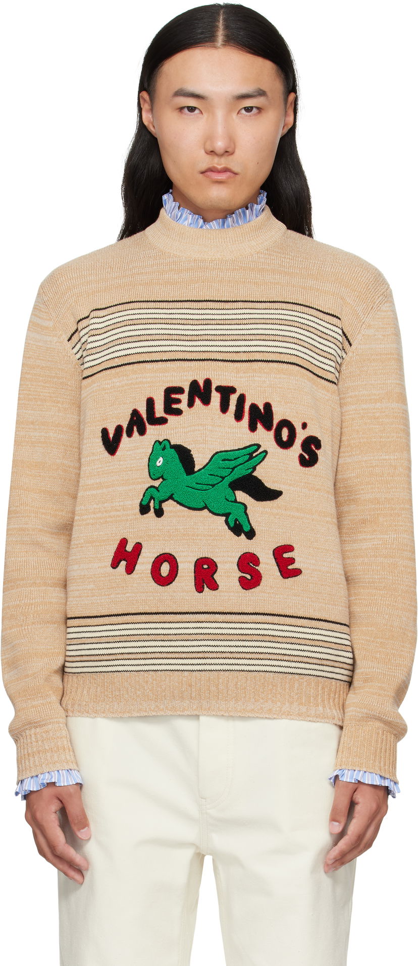 Villapaita Valentino Valentino 'Valentino's Horse' Knit Sweater Beige | 7V3KC34EB27