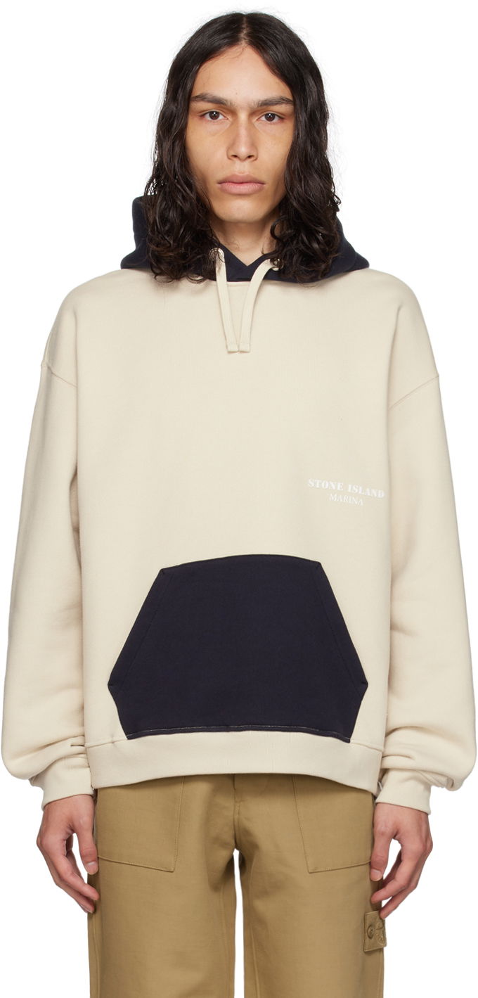 Huppari Stone Island Off-White Colorblocked Hoodie Beige | 7915651X6, 0