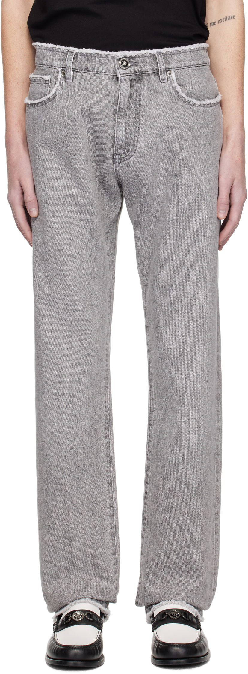 Jeans Versace Frayed Regular-Fit Jeans Harmaa | 1016106_1A11098