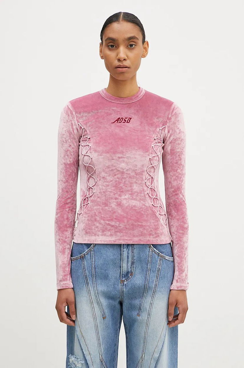 T-paita Andersson Bell Lace Up Longsleeve Velvet T-Shirt Vaaleanpunainen | atb1206w