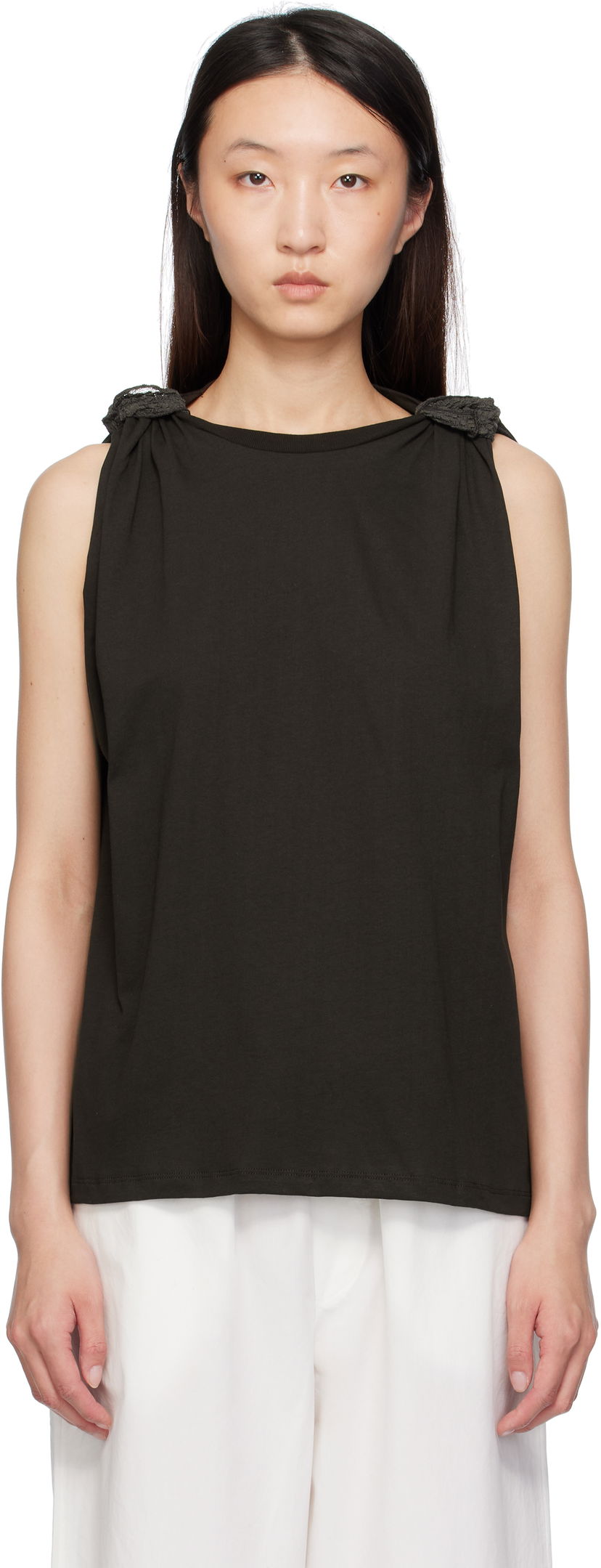 Tankkitoppi Baserange Baserange Rodo Knotted Shoulder Tank Top Musta | TOROT-RC-SU25