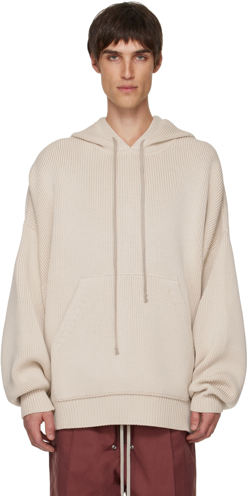Huppari Rick Owens Ribbed Knit Oversized Concordians Hun Hoodie Beige | RR02E1698 KWVH