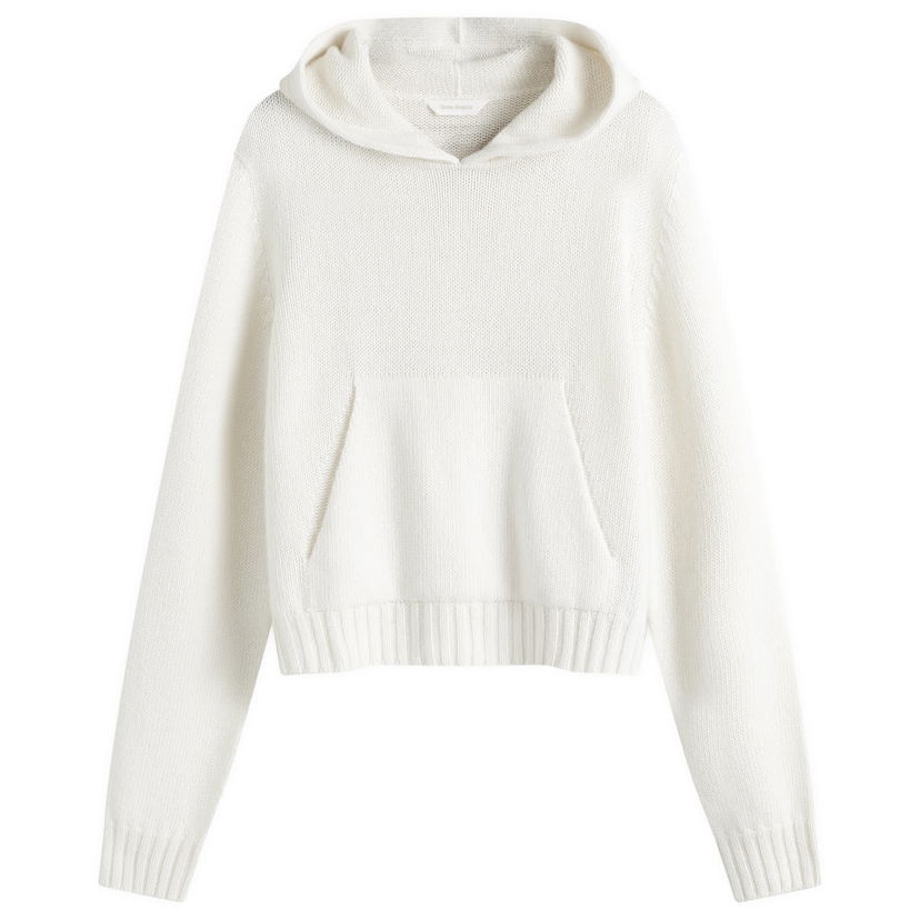 Huppari Palm Angels Curved Logo Knitted Hoodie Valkoinen | PWHU012F24KNI0010161