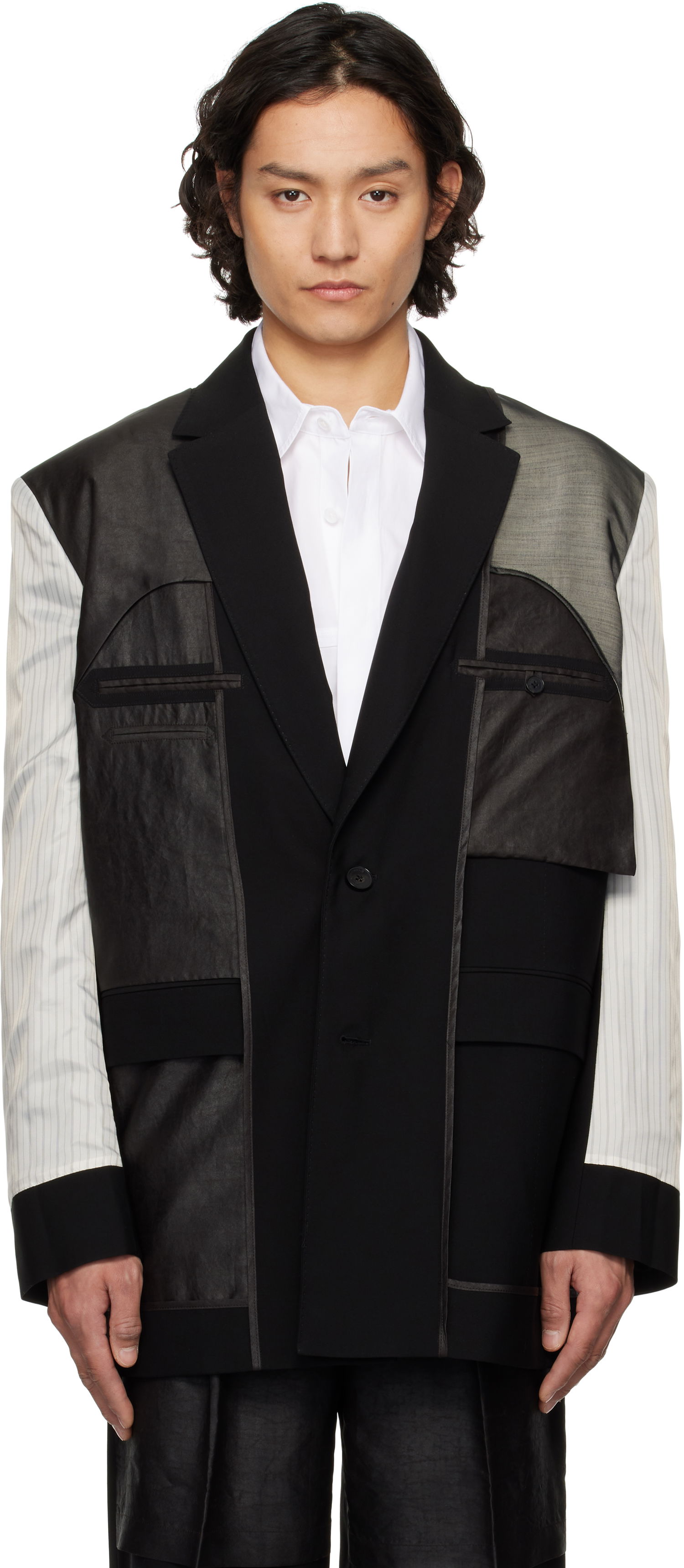 Takit Feng Chen Wang Feng Chen Wang Deconstruction Patchwork Blazer Musta | FUS19JK02, 0