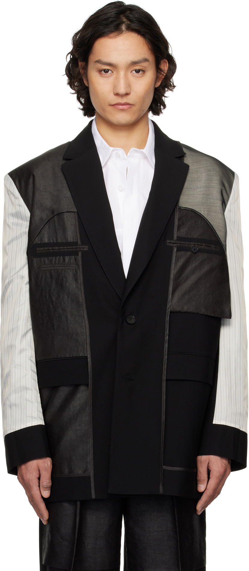 Takit Feng Chen Wang Feng Chen Wang Deconstruction Patchwork Blazer Musta | FUS19JK02