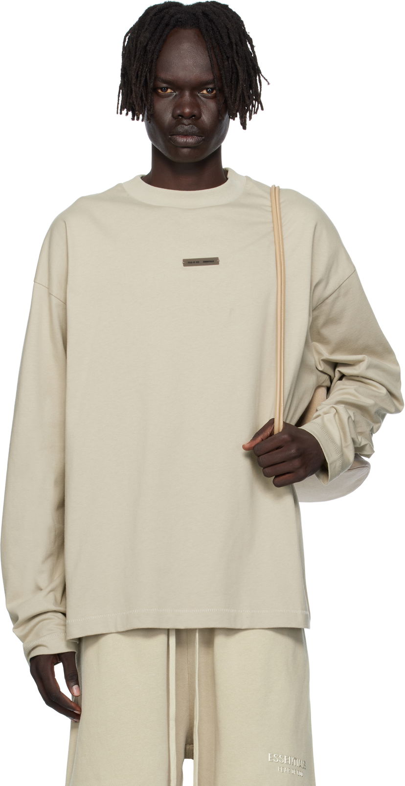 T-paita Fear of God ESSENTIALS Classic Fit Long Sleeve T-Shirt Beige | 125SP254206F