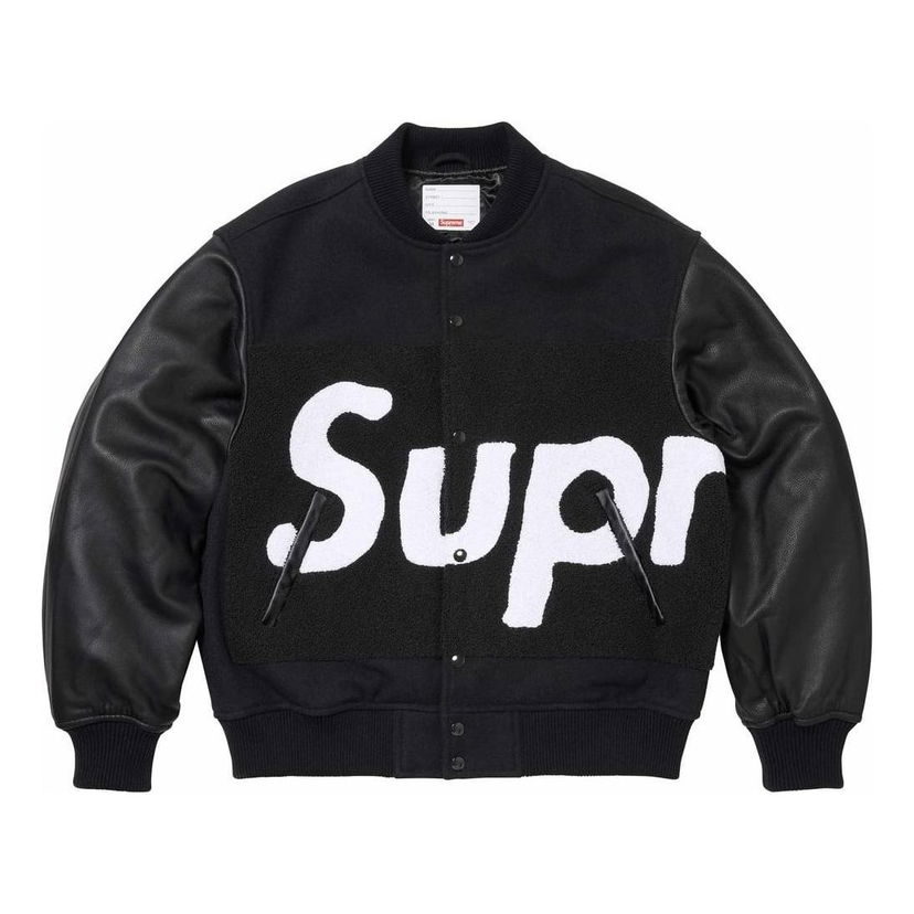 Bomber-takki Supreme Big Logo Chenille Varsity Jacket Musta | SUP-SS24-005