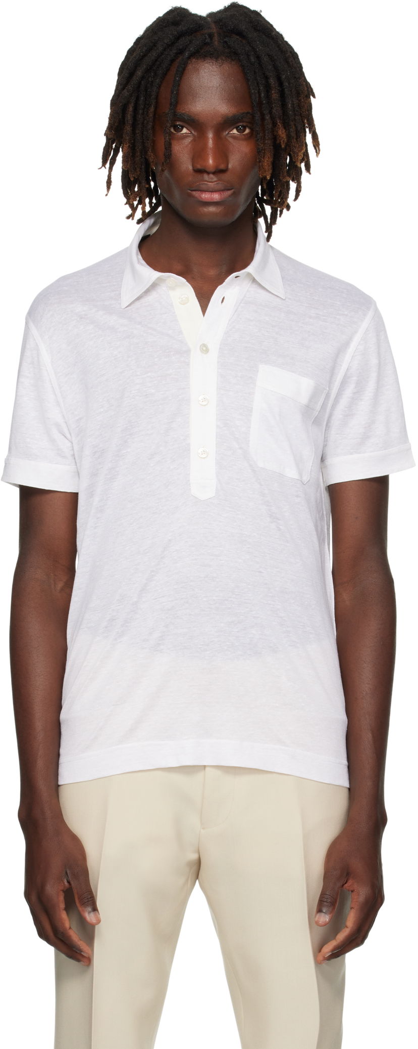 Poolopaita Tom Ford TOM FORD Silk & Linen Polo Valkoinen | JPS007-JMS024S25