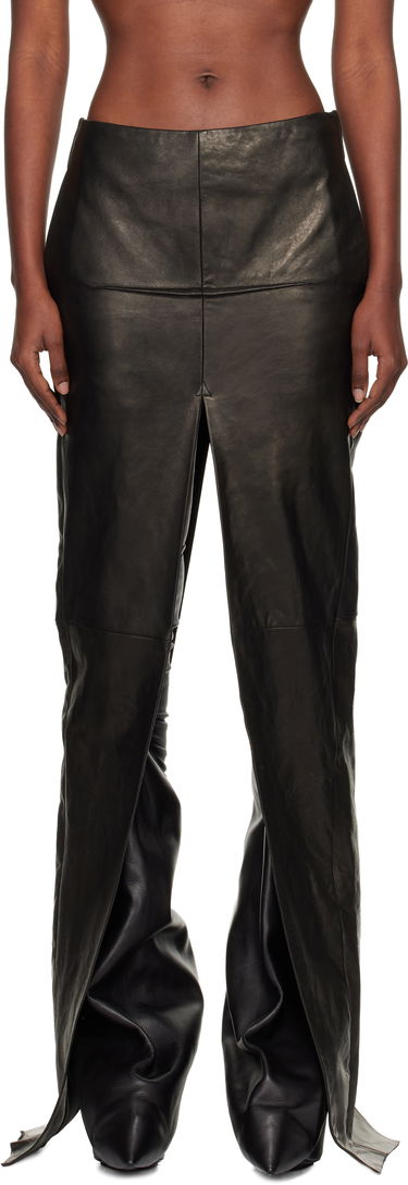 Hame Rick Owens Concordians Sliced Draped Leather Maxi Skirt Musta | RO02E4387 LNV, 0