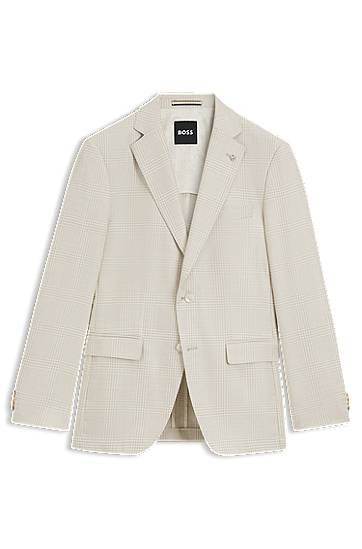 Takki BOSS BOSS Slim-Fit Checked Wool-Silk-Linen Blazer Beige | 50545883
