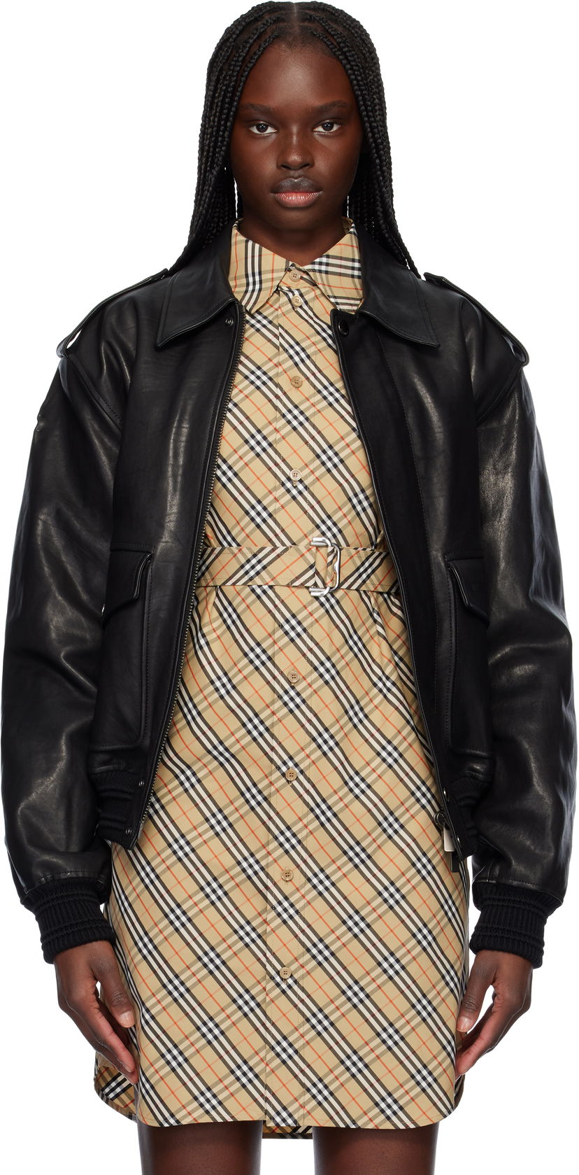 Bomber-takki Burberry Burberry Bomber Leather Jacket Musta | 8103085