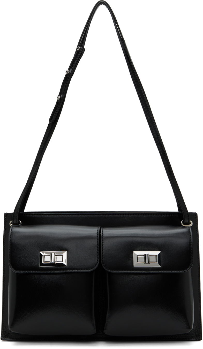 Olkalaukku BY FAR Leather Double Pocket Tote Bag Musta | SWBSB024LL002BK001PL