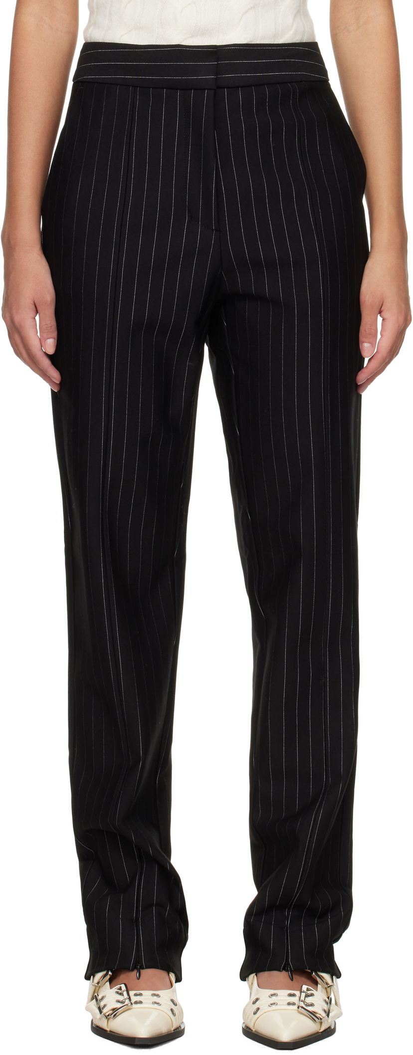 Housut GANNI GANNI Mid Waist Pinstripe Trousers Musta | T4100