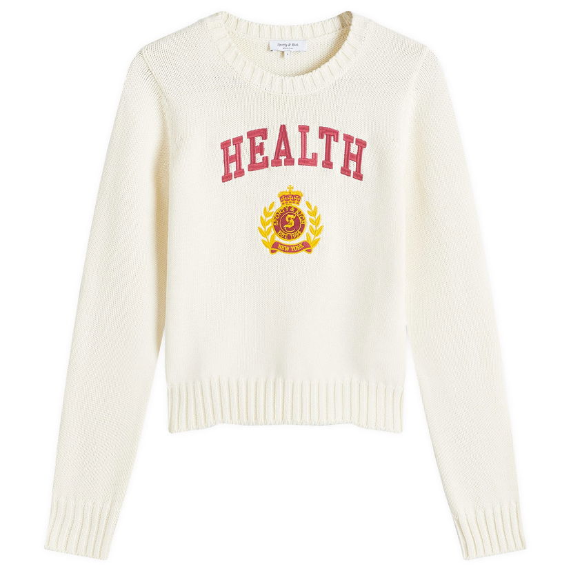 Villapaita Sporty & Rich NY Health Crest Knitted Sweater Valkoinen | WS065506240CR01-CRM