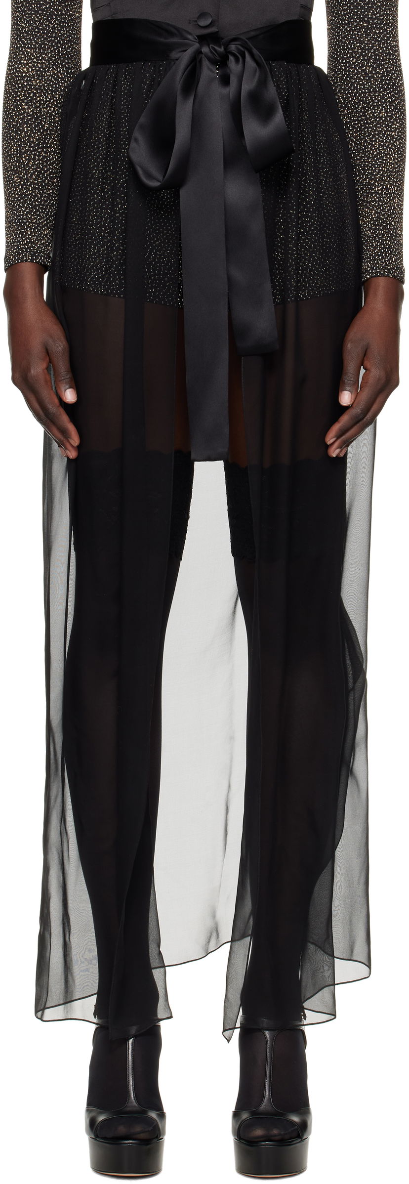 Hame Dolce & Gabbana Dolce&Gabbana Maxi Silk Chiffon Skirt Musta | F4C0AT FU1AT